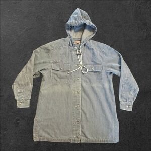 Vintage Marsh Landing Hooded Stripe Chore Jacket Coat 100% Cotton Made HK
